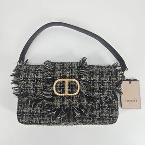 Twinset Black Tweed Medium Amie Shoulder Bag NWT
